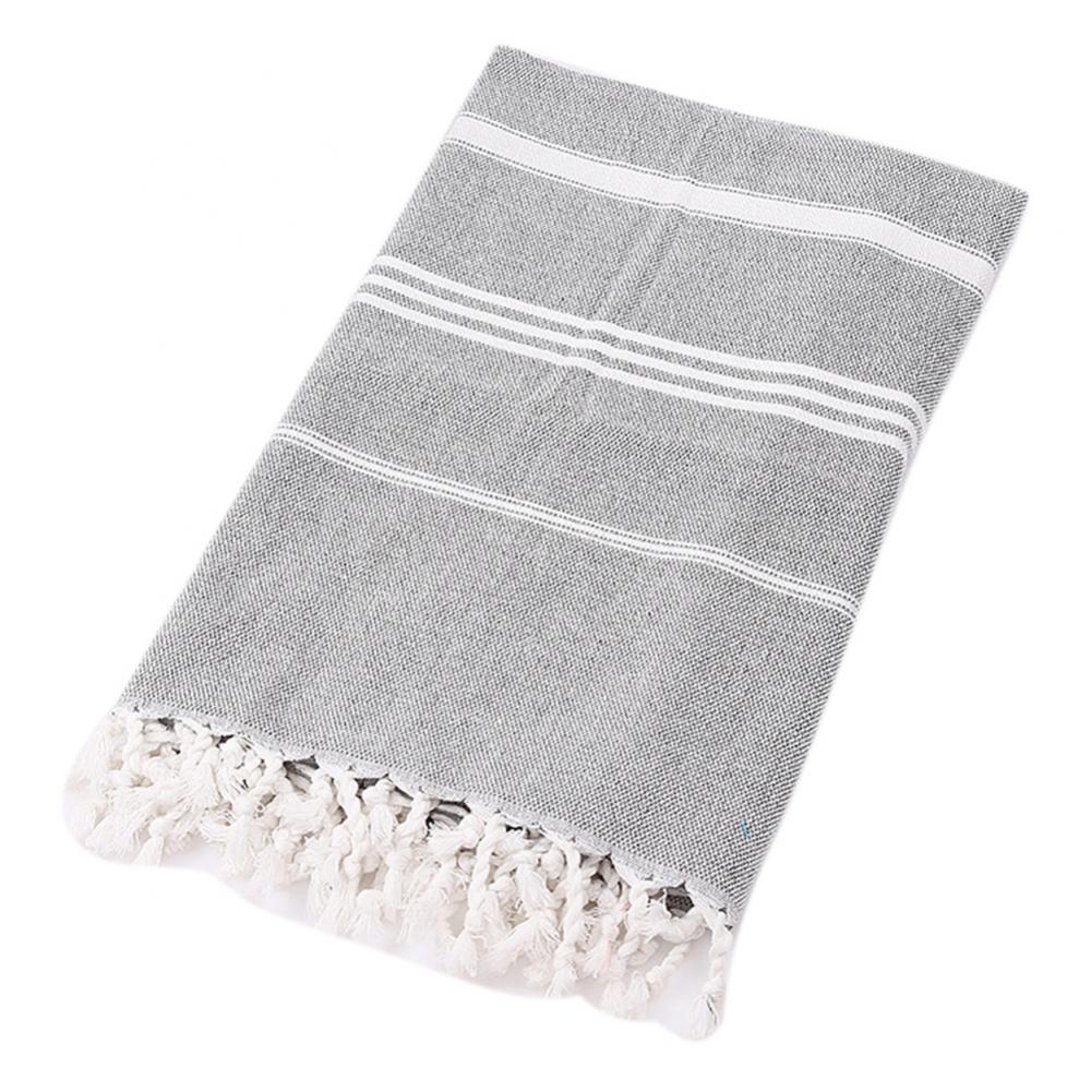 

Турецкое банное полотенце с кисточками, мягкая махровая ткань, полосатые пляжные полотенца для взрослых, шаль для путешествий, кемпинга, солнцезащитный гобелен с кисточками 100x180 см серый