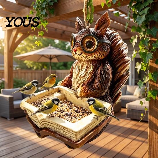 Large Capacity Bird Feeder Resin Squirrel Feeder, Outdoor Hanging Garden for Wild Birds Backyard Patio Decoration Shaped
