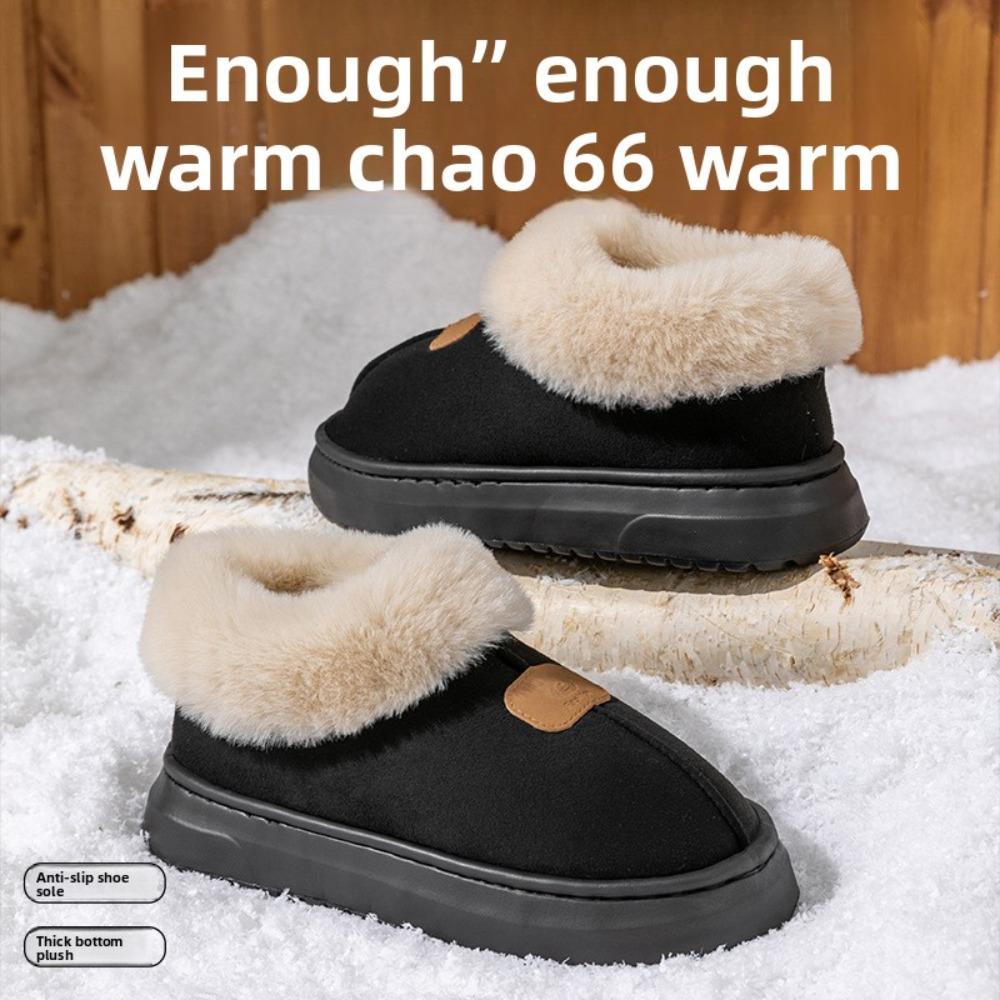 **Closed Heel Thick Sole Cotton Slippers Women Autumn Winter Indoor Wear-Resistant Soft Sole Warm Home Couple Snow Boots**