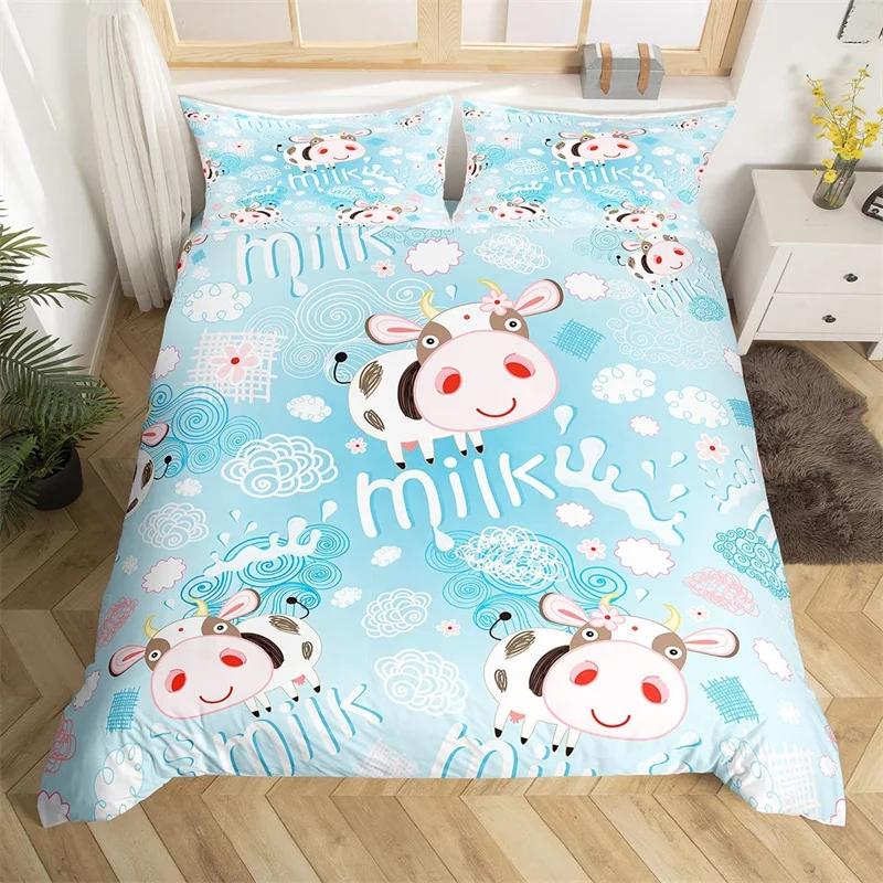 Comforter Cute Cartoon Cows Twin King Farm Animal Bedding Set Microfiber Botanical Floral Comforter For Boys Girls