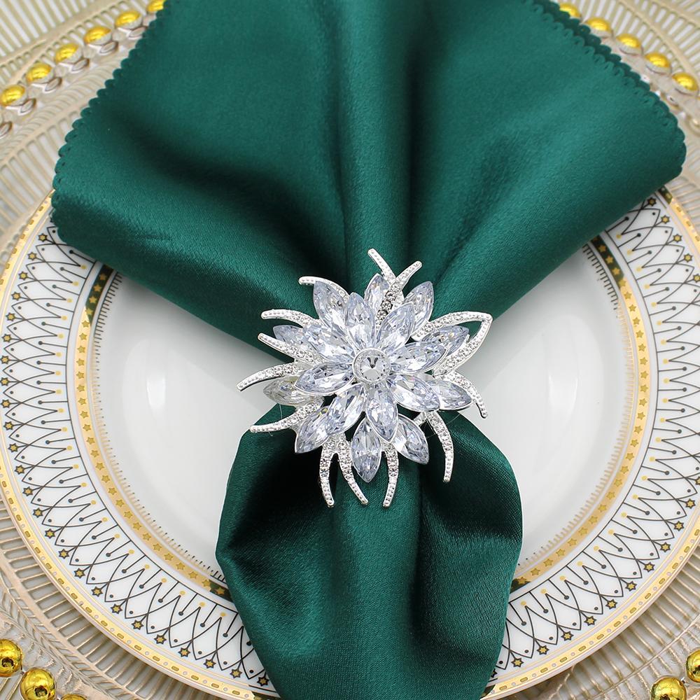 

Lotus Napkin Rings Holder Rhinestone Flower Napkin Buckles for Wedding Thanksgiving Christmas Holiday Decoration