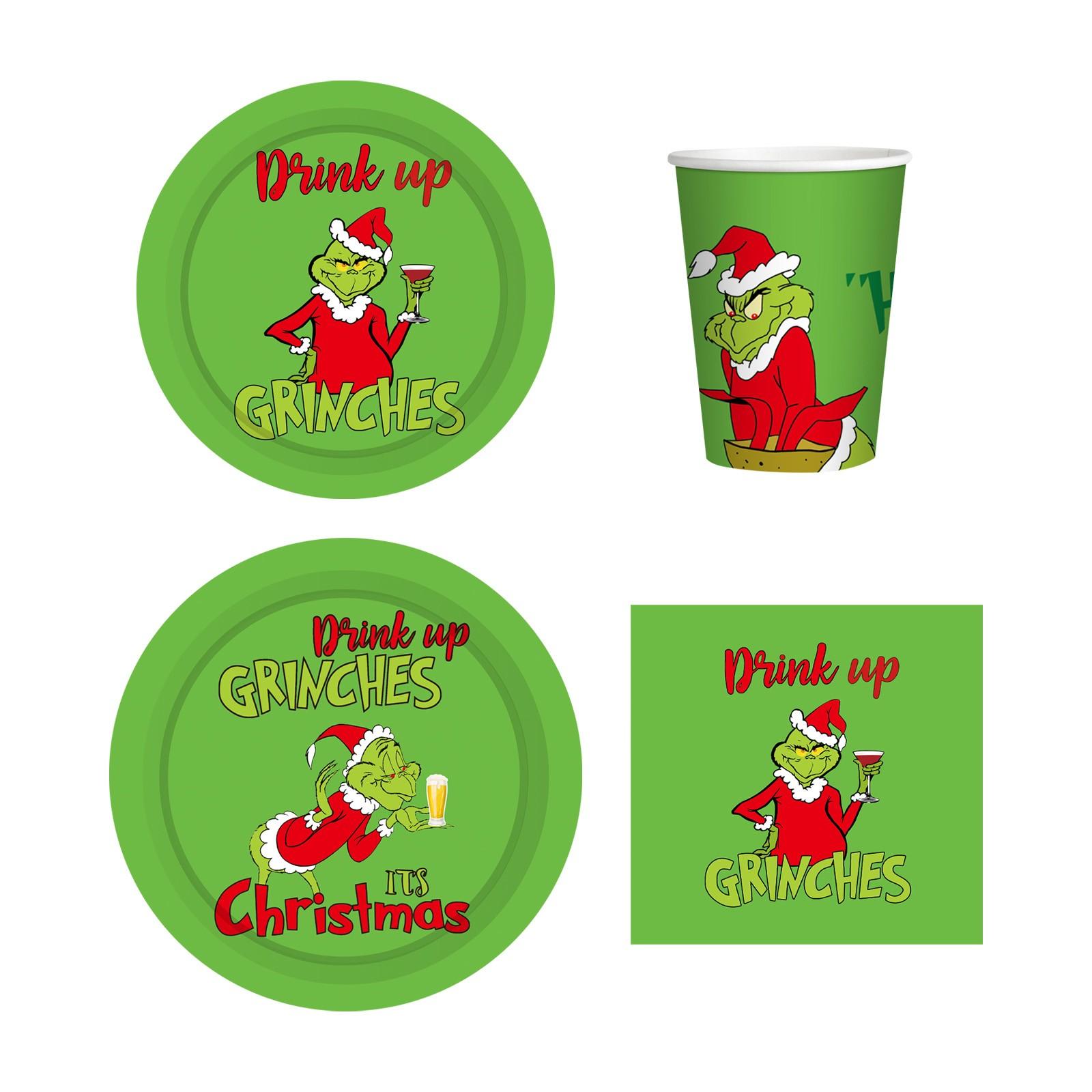 

Festive Christmas Party Supplies Set with Green Cups, Red Straws, and Cutlery Perfect for Holiday Gatherings