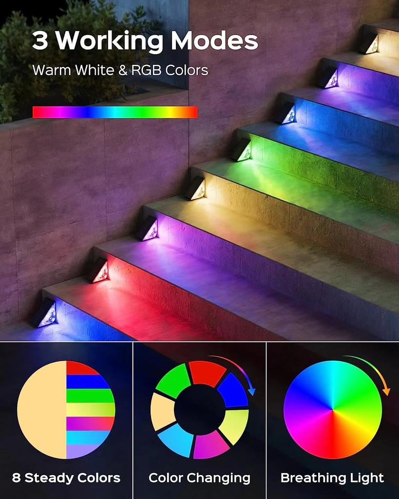 Solar LED Stair Light with Motion Sensor LED Step 3 Mode RGB Lighting IP67 Decorative Light for Patio Garden Solar Panel Lamps
