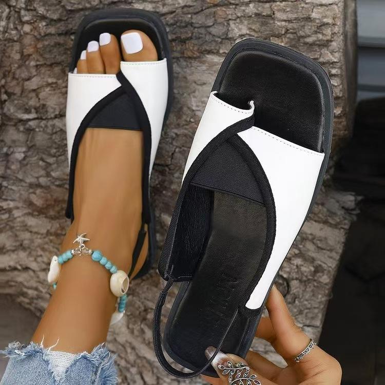 Large Size Flat Sandals 2025 Summer Set Toe European and American Square Head Casual Elastic Roman Sandals