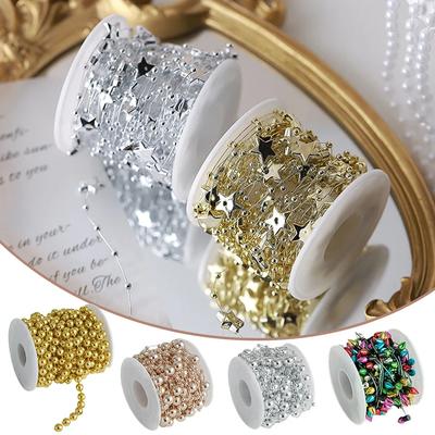 5M/Roll 10M/Roll 3-8mm Beads Garland Pearl Strands Fish Chain Ribbon for Christmas Tree Wreath Gift Wrapping Decoration