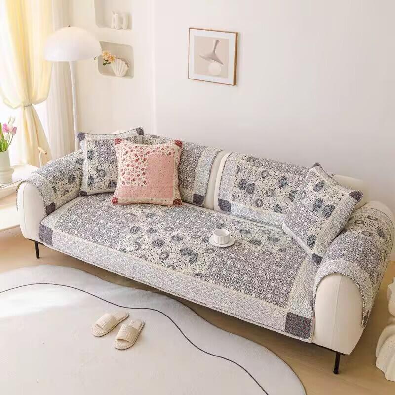 1/2/3/4 Seater Cotton Quilted Patchwork Floral Sofa Cushion Pad Non-slip Sectional Sofa Covers Anti-scratched Seat Protector
