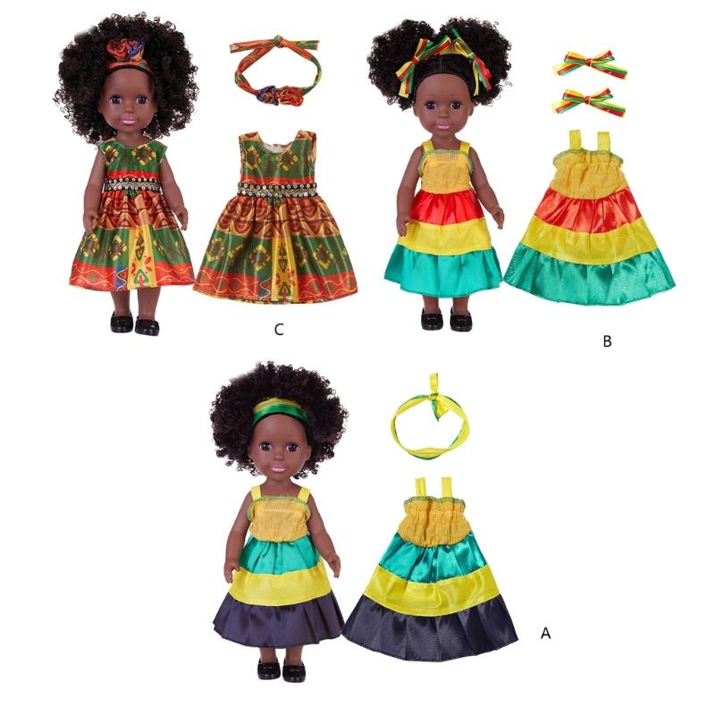 14in Black Baby Doll Nurturing Doll Realistic Handmade Soft African Reborns Toy Child Girl Parenting Game Popular Gift