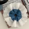 Elegant Korean Blue Striped Lace Trim Scrunchie