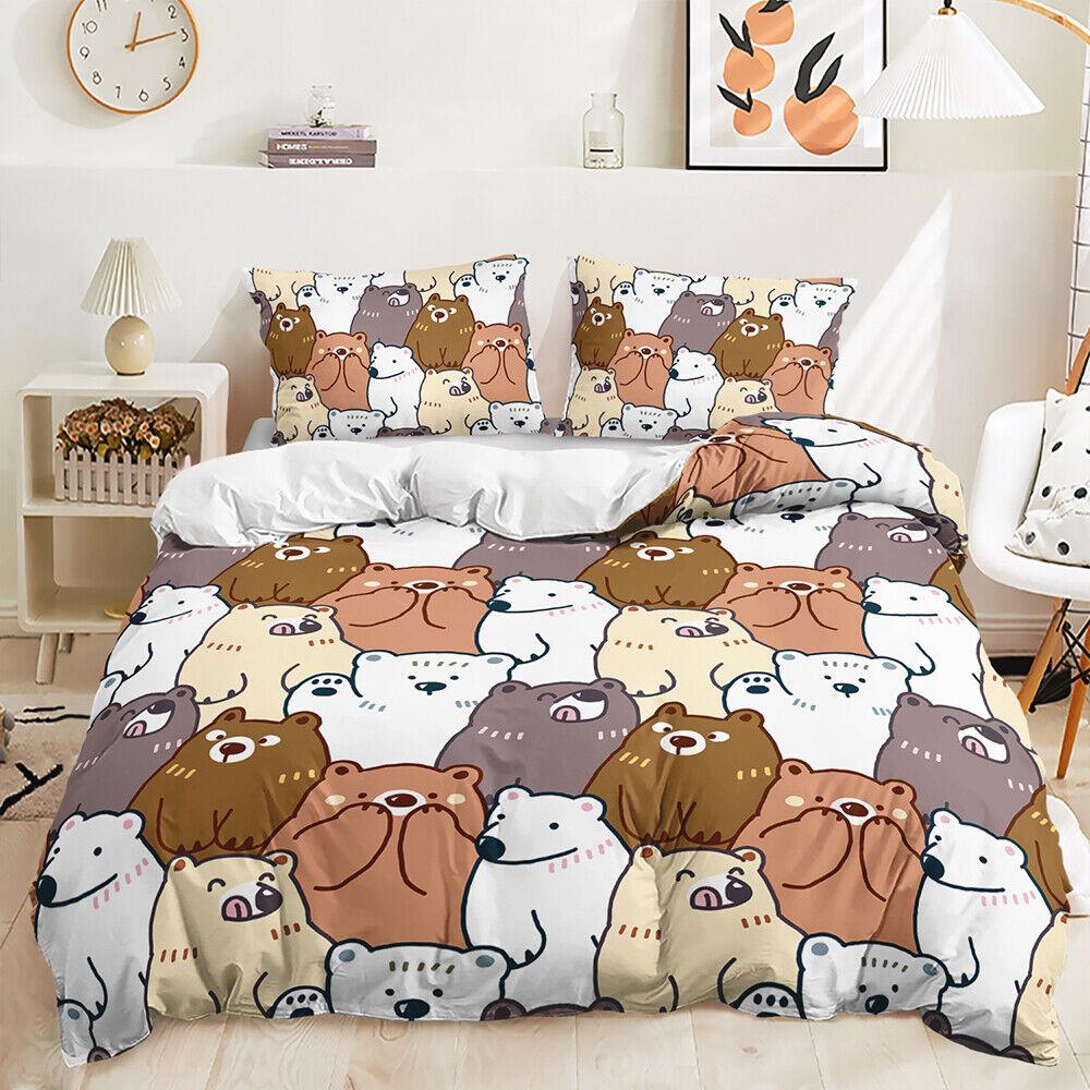 Cute Animals Cat Dog Bear Cartoon Animals Doona Duvet Quilt Cover Bedding Set
