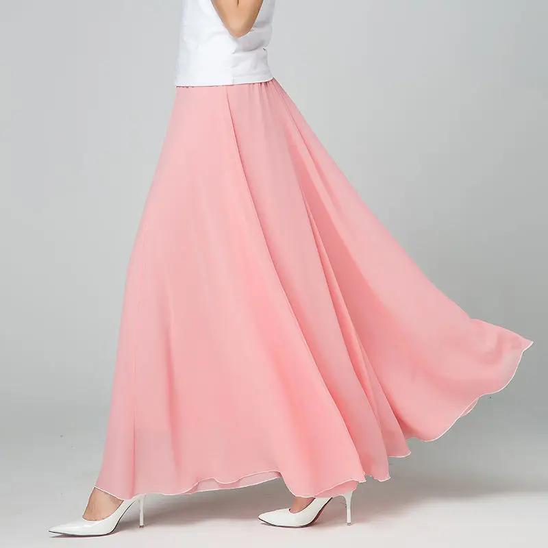 Women Summer Chiffon Dance Skirts Plus Size Full-Length Skirt High Waist Elegant Pink Black Red Royal Blue White Long Skirts