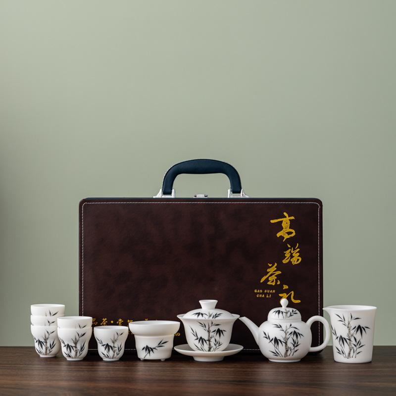 White Pottery Hand-painted Plain-fired Suet Jade Porcelain Tea Set Business Company Annual Meeting High-end Gifts