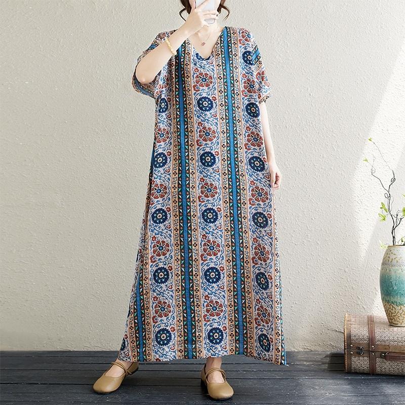 Short Sleeve Plus Size Vintage New In Dresses for Women Casual Loose Long Summer Dress