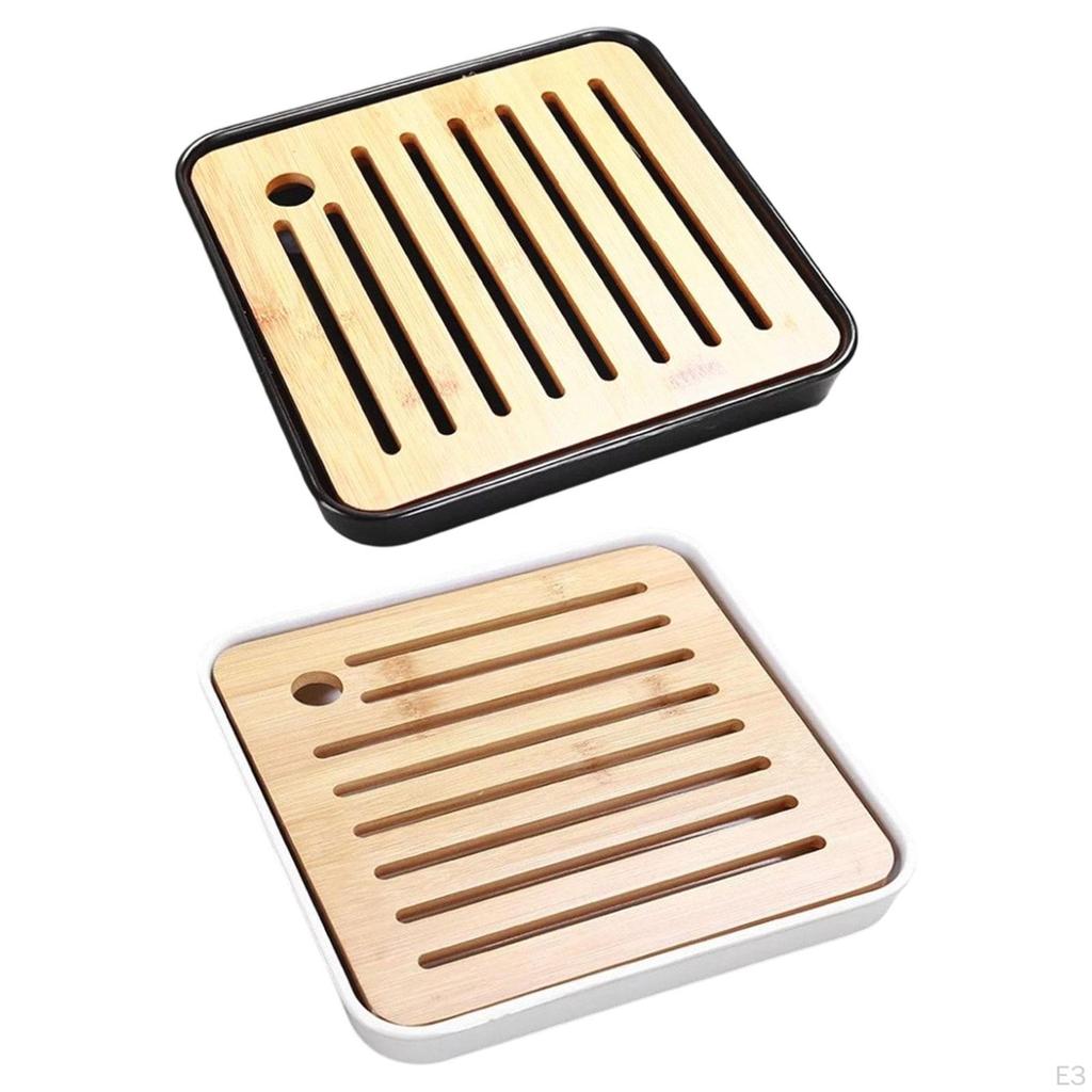Bamboo Kung Fu Tea Tray Chinese Style,Drainage Reservoir,Gift,Small with Water Storage Table Serving