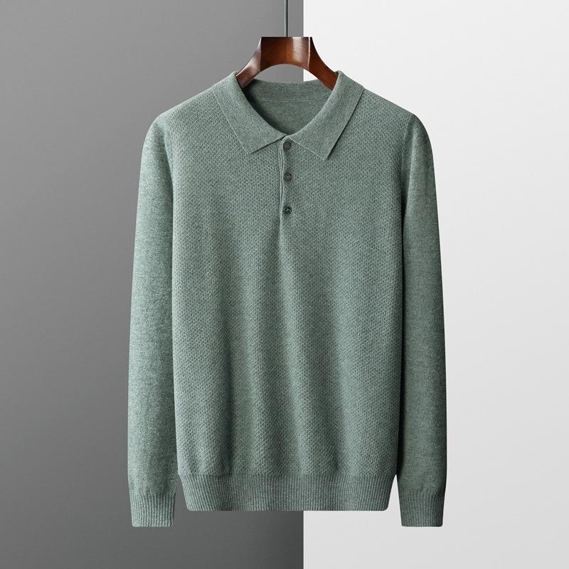 High-End Light Luxury Fashion Cashmere Sweater Men'S Polo Collar Warm Jacquard Fashion Business Soft Waxy Sweater