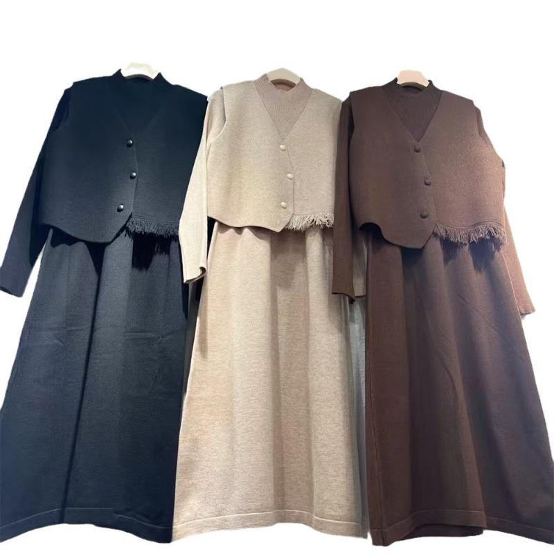 Irregular vest knitted dress two-piece set autumn and winter semi-turtleneck temperament commuter design suit women