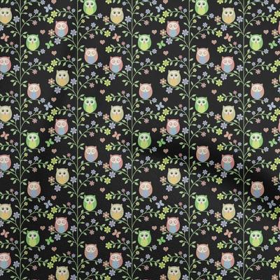 Georgette Viscose Black Fabric Owl Sewing Material Print Fabric By The Yard 42 Inch