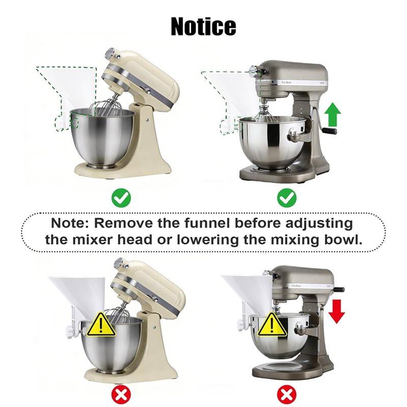 SHGO-Flour Funnel For Kitchenaid Stand Mixer- Wide Mouth Pouring Chute Attachment Fit For Glass, Stainless Steel Bowls
