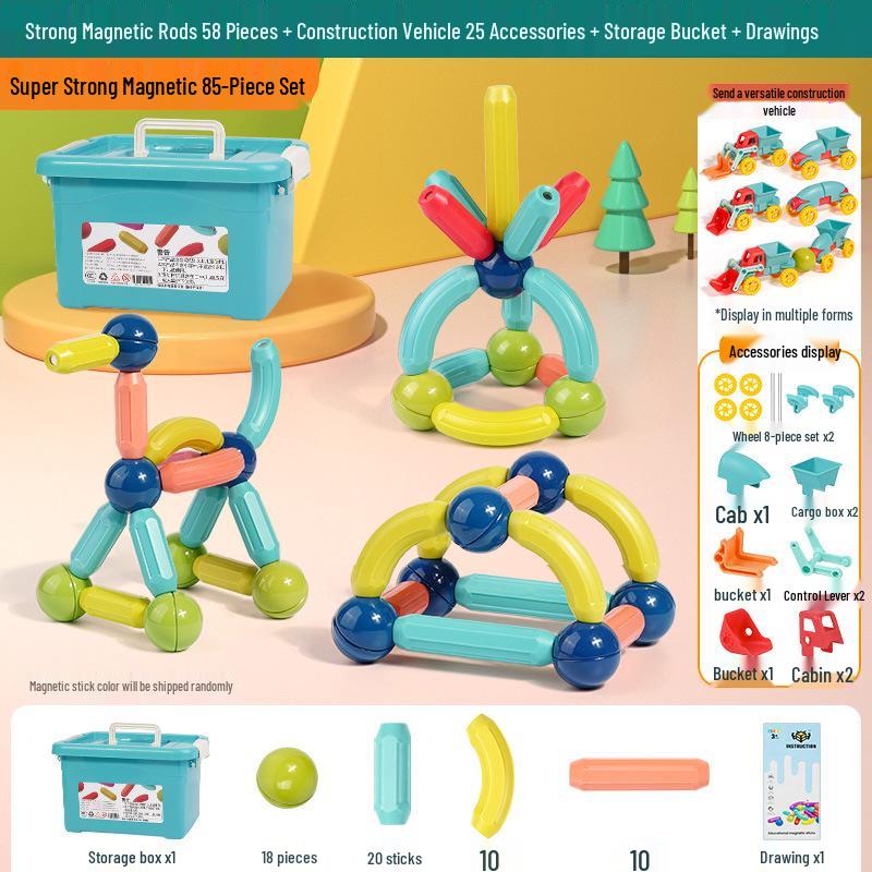 3D Magnetic Rod Building Blocks for Kids - Strong Magnet Puzzle Toy for Boys