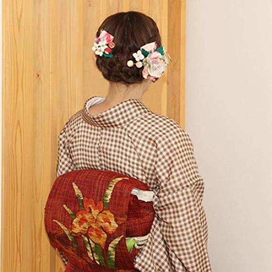 Kamakura Crafts [Kamakura Craft] Japanese-style Hair Ornament Set (2 pieces)  Bonbon Berry with Japanese Pattern Flower Hair Clips (Large and Small) 