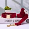 Velvet Engraved Dog Collar & Leash Set with Adjustable Metal Buckle