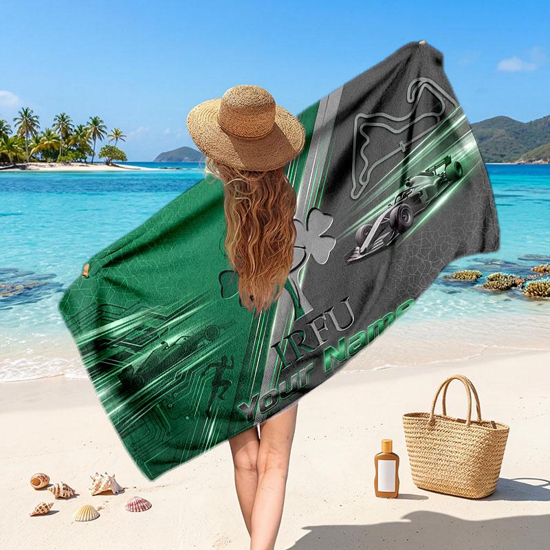 Ireland Rugby Customized Name Text Beach Towel, Soft Absorbent Towel Beach Pool Travel Personal Gift