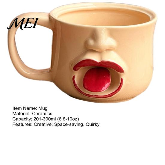 Unique Housewarming Present Quirky Tongue Out Ceramic Coffee Mug, 10oz 3D Sculpted Face Cup Modern Kitchen Drinking for Tea Milk, Funny Creative