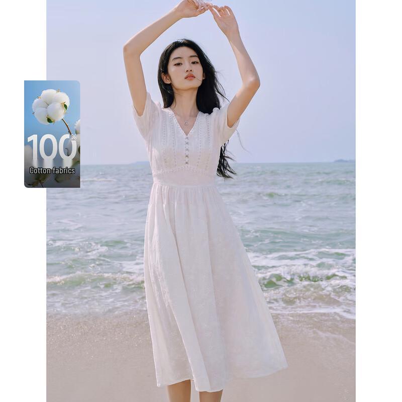 Qiushui Yiren V-Neck Embroidered Sequin A-Line Dress XL