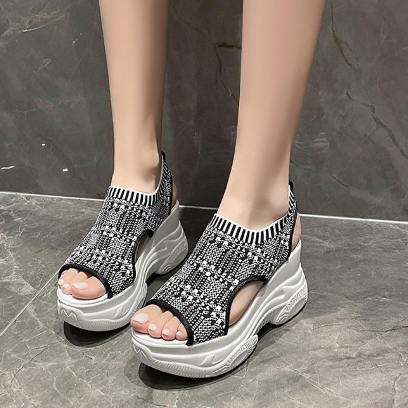 Summer New Knitted Fish Mouth Muffin Bottom Women's Sandals