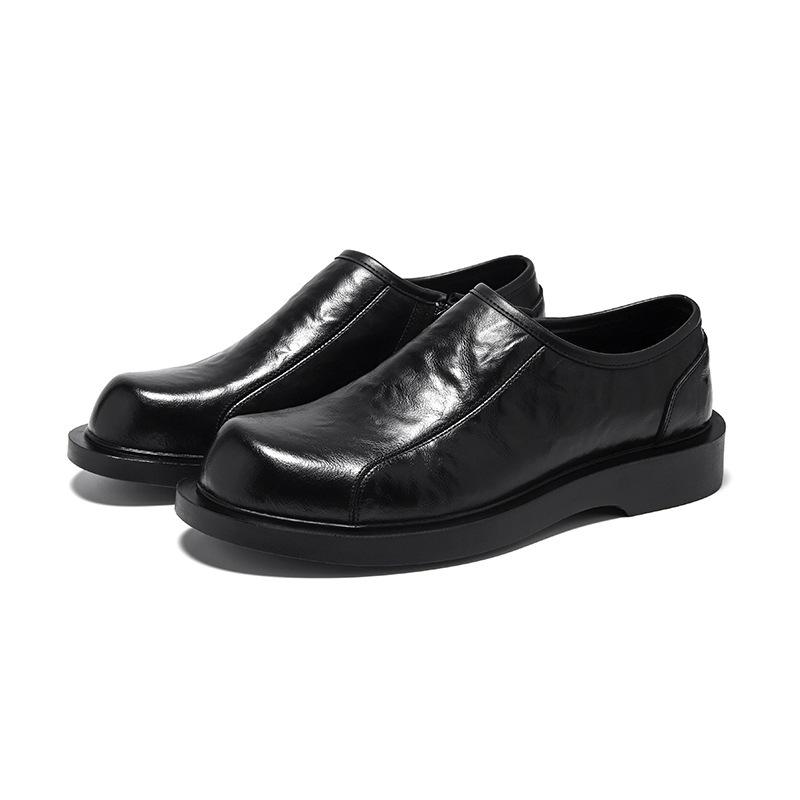 Summer new youth round head versatile low-heeled casual foot leather shoes 38 чёрный