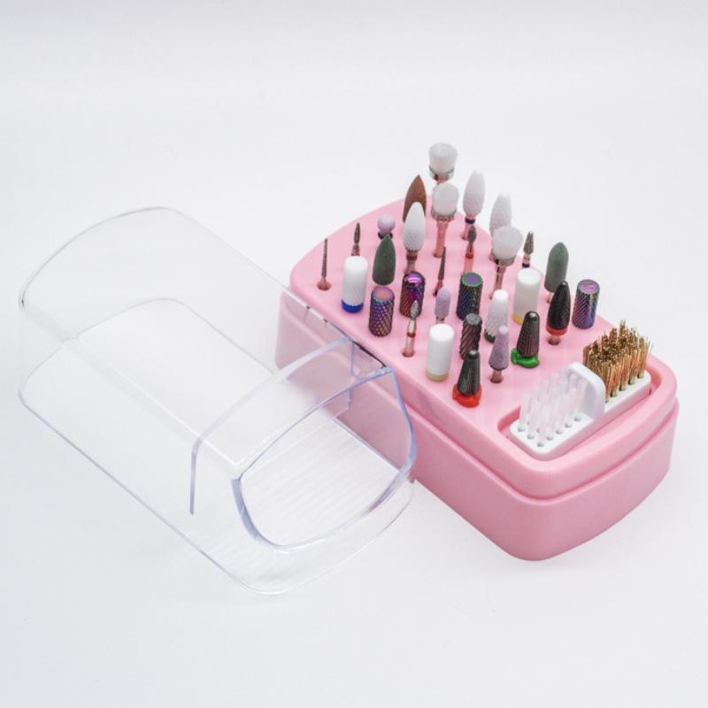 Nail Drill Bits Organizer with Cleaning Brush - 30 Holes Nail Art Drill Storage Box,All-in-One Design for Manicure&Pedicure Tool