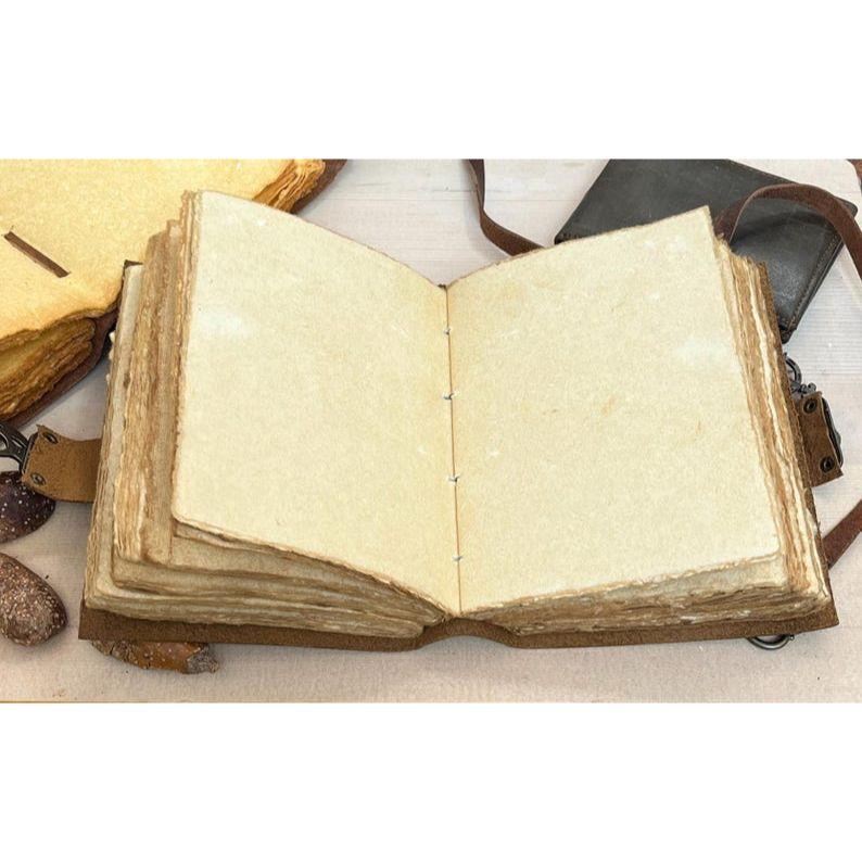 Fox Print Leather Journal With Deckle Edge Paper Handmade Leather Journal Book of Shadows Perfect for Blank Spell Books Gift For Her Him