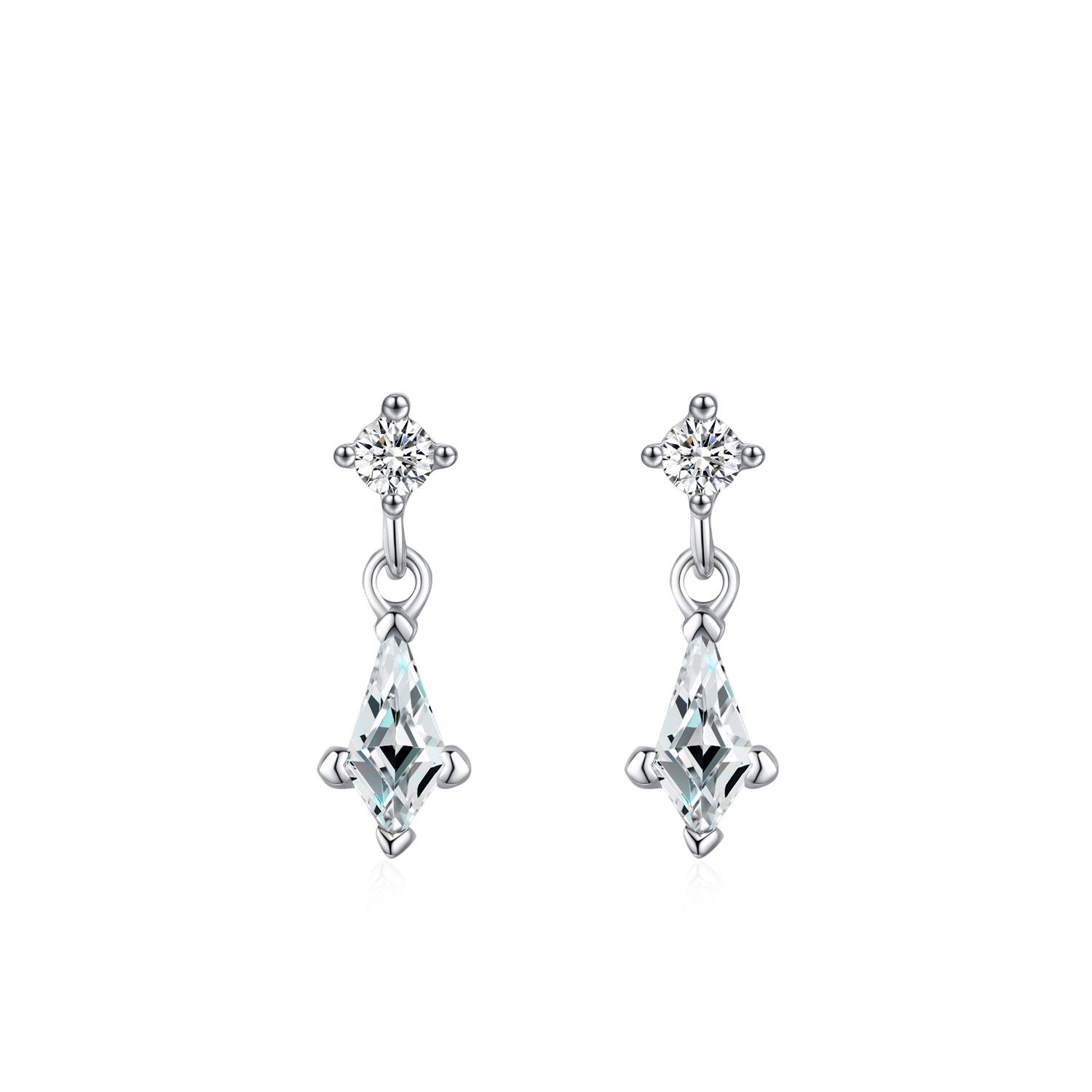 S925 Sterling Silver Diamond Rhombus Zircon Earrings – Elegant, Versatile, Light Luxury Jewelry for Women. 925 Silver