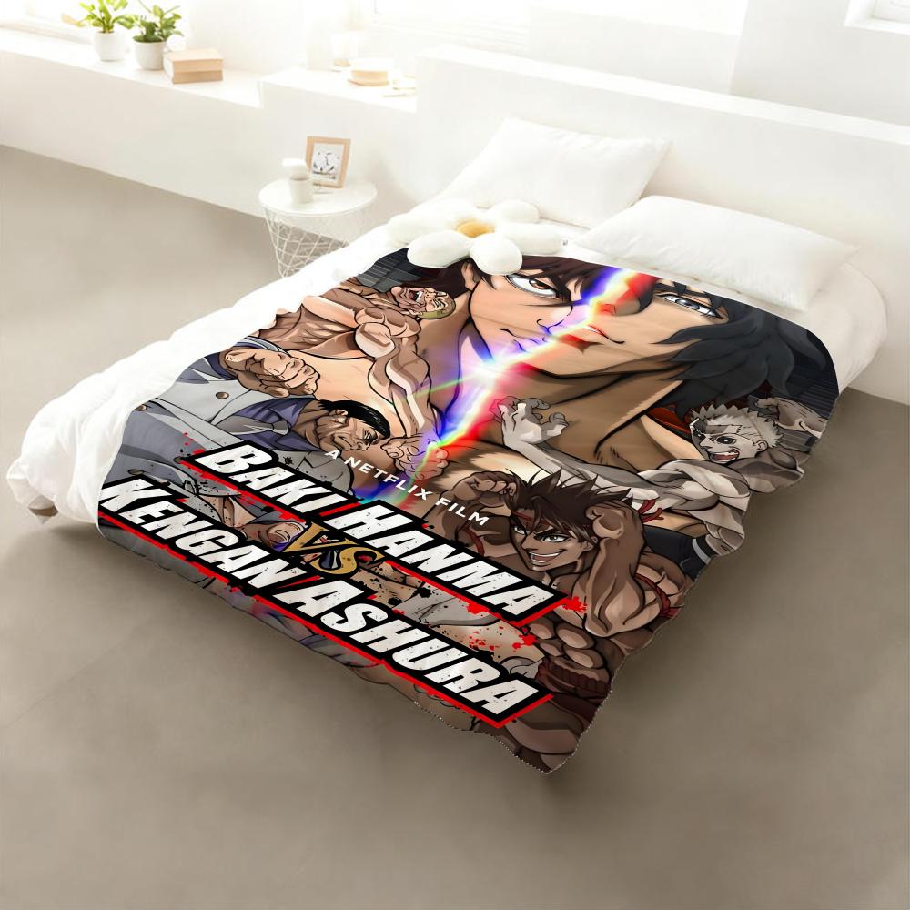 Anime Hanma Baki Throw Flannel Throw Blanket: Soft Kid-Friendly Warm Anti-Static All Season Washable Couch Bed Home