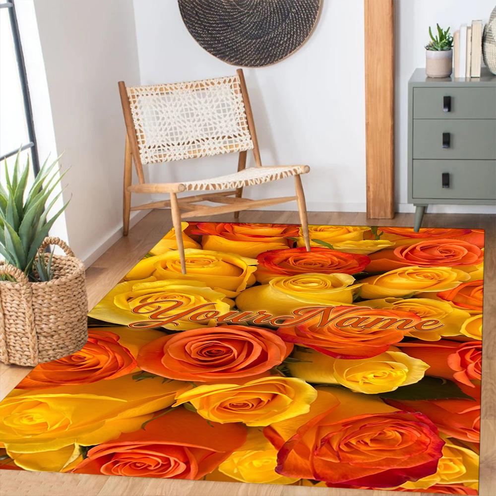 Rose Customize Text Floor Rug Office Rug Suitable for Hallway Kitchen Outdoor Game Room Anti-slip Rug Office Home Decor Best for Christmas
