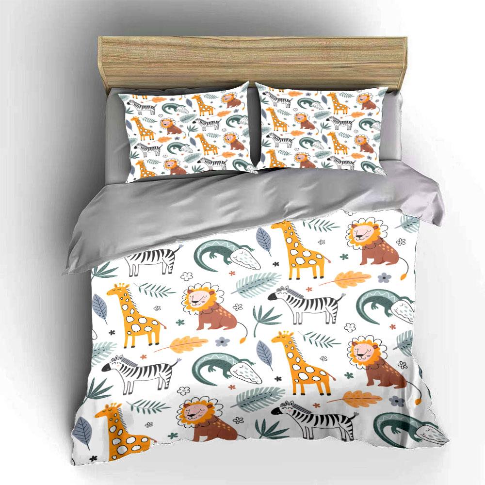 Animals with Leafy Patterns. Print Bedding Set 1 Duvet Cover 2 Pillowcases for Adult and Children Luxury Gift Full Size