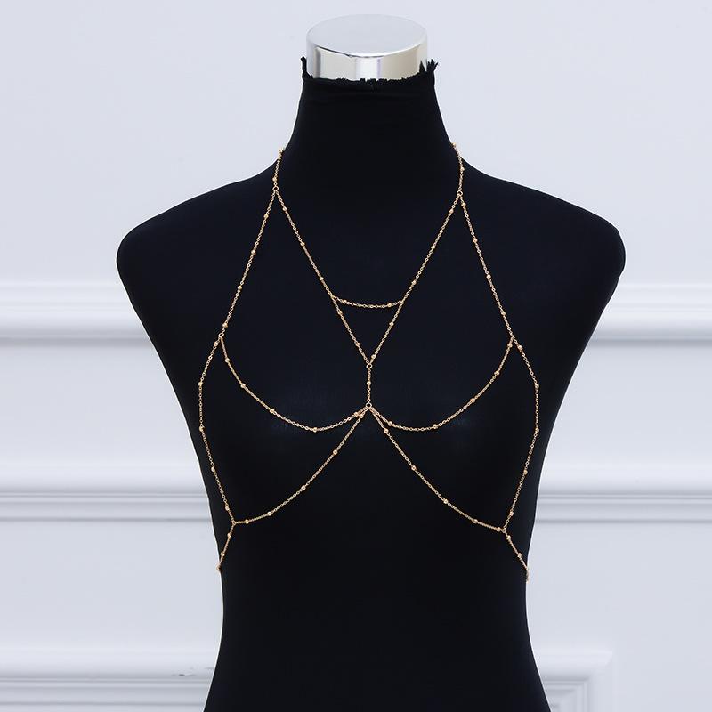 European and American new fashionable and sexy versatile chest chain jewelry alloy bikini body chain золотой
