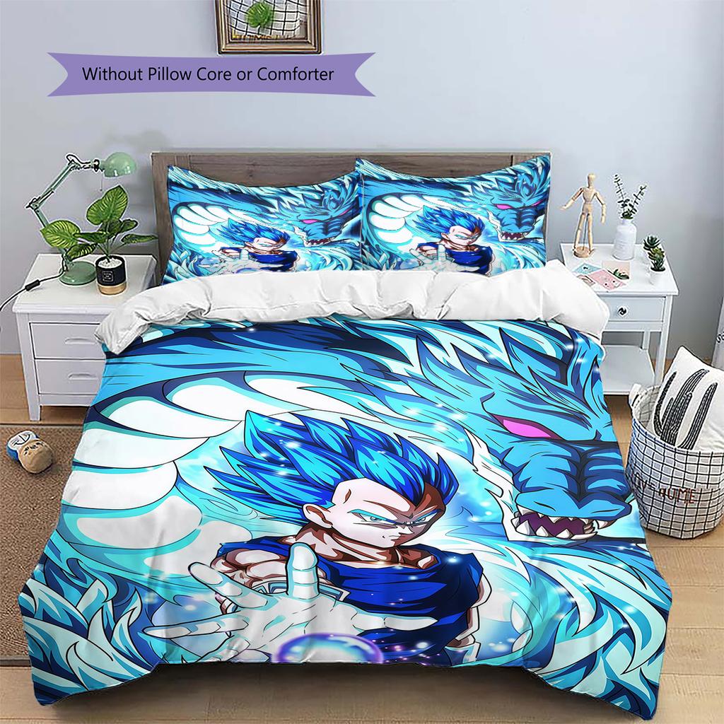 Ropa de cama con patrón de Vegito, Juego de colcha, Funda de colcha, Funda de almohada, Regalo de cumpleaños para el hogar (1 * funda nórdica + 2 * fundas de almohada, sin núcleo)
