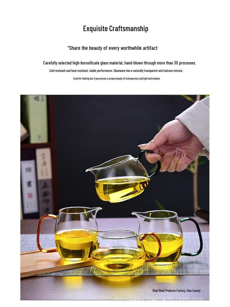 Side-Handle Borosilicate Glass Tea Separator - Heat-Resistant Gong Dao Bei for Kung Fu Tea Ceremony