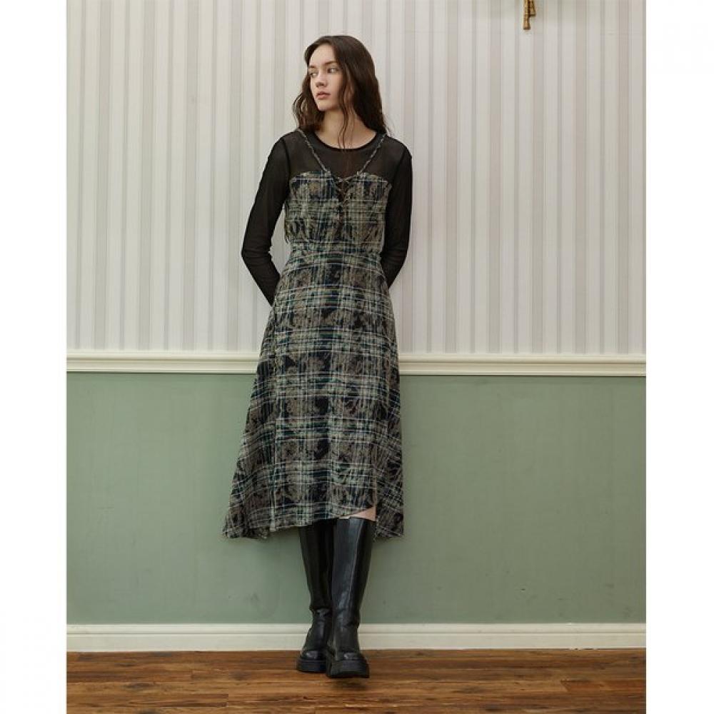 Egoist Check Velvet Mix Flare Dress Er4wo062 GR/66