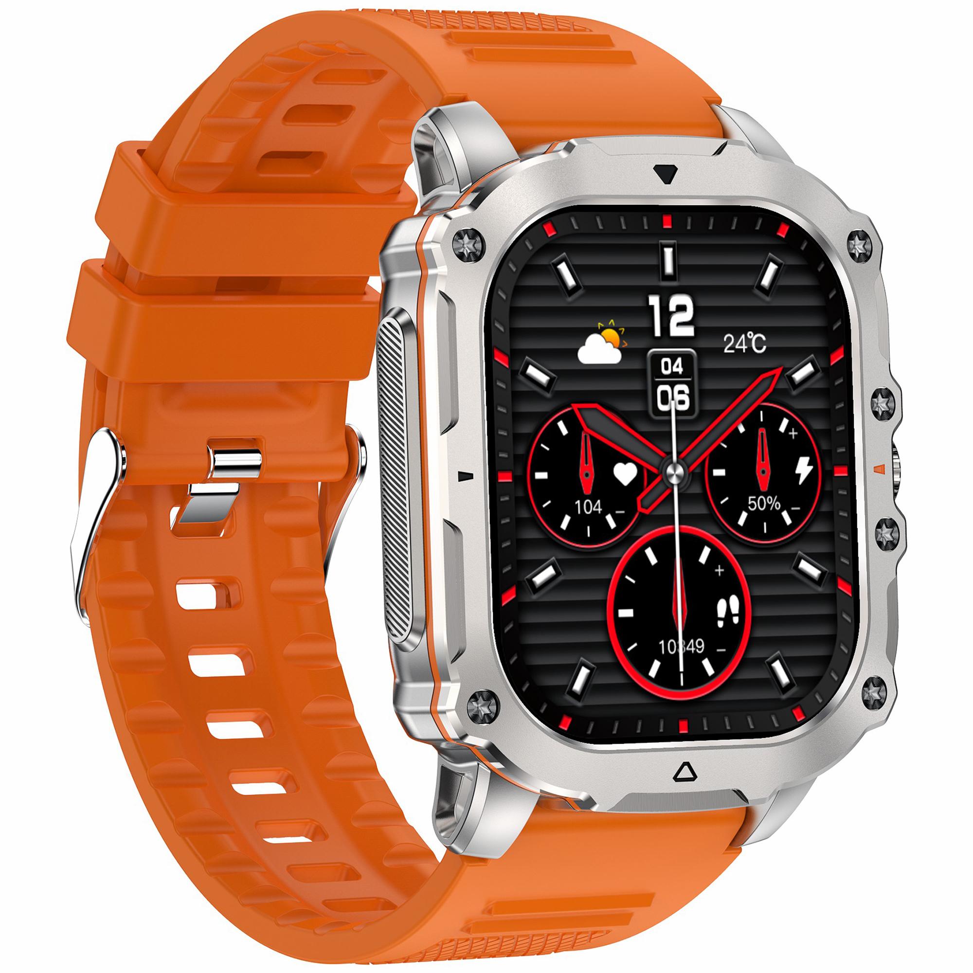 

Розумний годинник AK72 1,952 дюйма Монітор серцевого ритму та артеріального тиску Фітнес-годинник, Силіконовий ремінець Silver+Orange