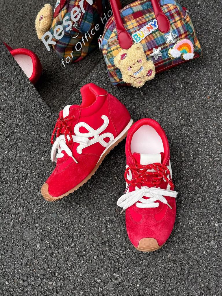 Su Yinyin's 7cm Version of the Same Style~ Inner Height Increase Small Crooked Head Mandarin Duck Shoelaces Couple Casual Shoes German Training Shoes 