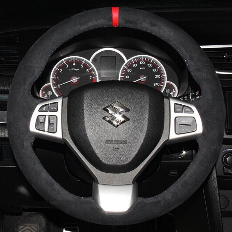 

Замшевый чехол на руль автомобиля на заказ, 100% подходит для Suzuki Swift Sport 2012 2013-2017 Vitara S 2016-автомобиль