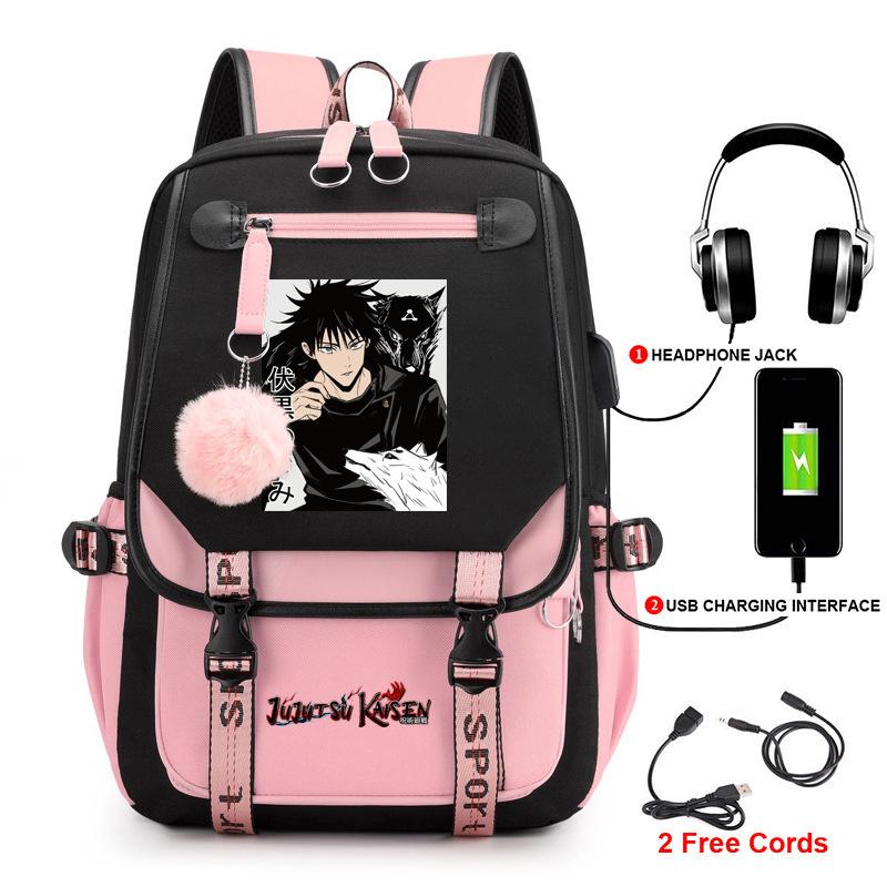Anime Peripheral Spells Back to War Backpack Student School Bag Men's and Women's Fashion Backpack Travel Bag USB Computer Bag