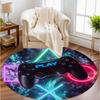 Cyber Game Controller Round Rug Neon Game Console Pattern Carpet Soft Non-Slip Circle Mat for Living Room Bedroom