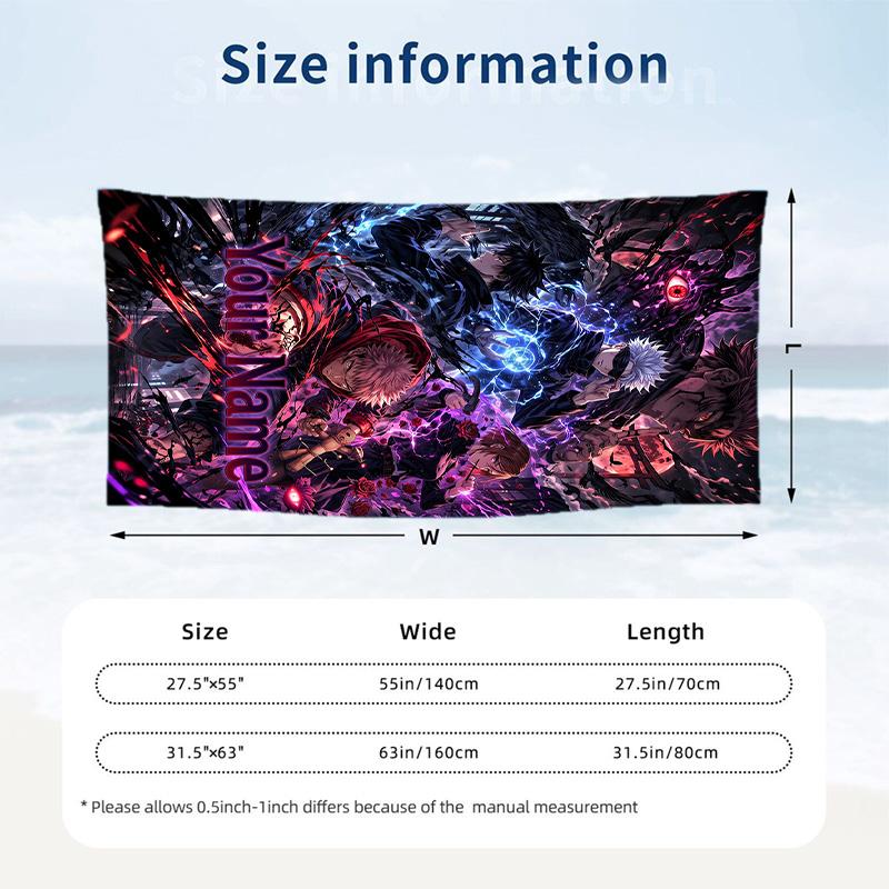Jujutsu Kaisen Beach Towel, Personalized Custom Name Text, Quick Dry Large Absorbent Towel For Beach Pool