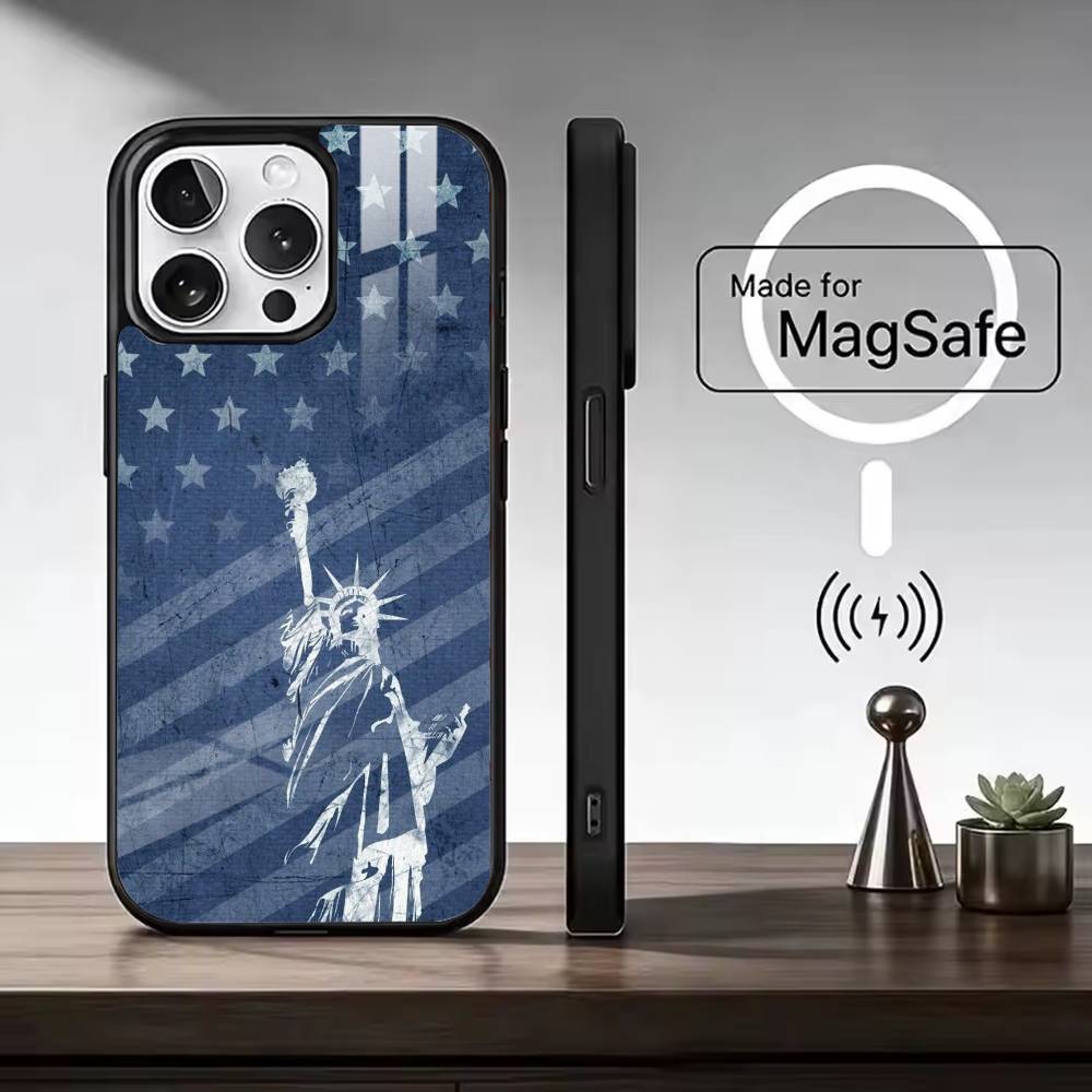 USA A-Amerika Flagge Handyhülle Für iPhone17,16,15,14,13,12,11 Plus,Pro Max, Neues Magnetisches Kabelloses Laden