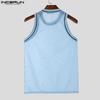 INCERUN Summer Men Stitching Sleeveless Mesh Sheer Stretch Tank Tops