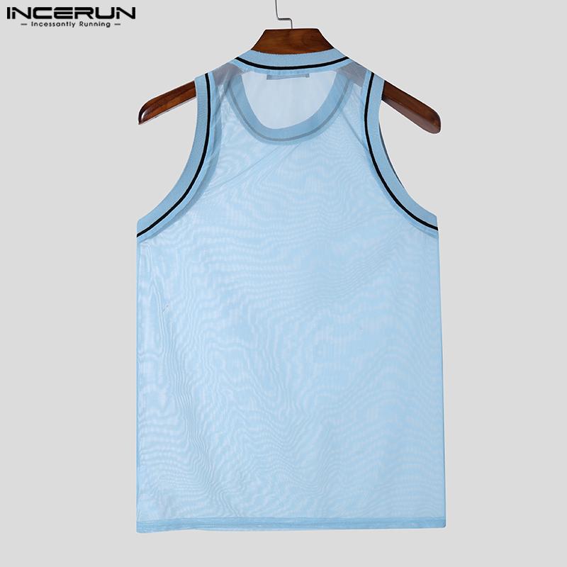 INCERUN Sommer Herren Nähte Ärmellos Mesh Transparent Stretch Tanktops