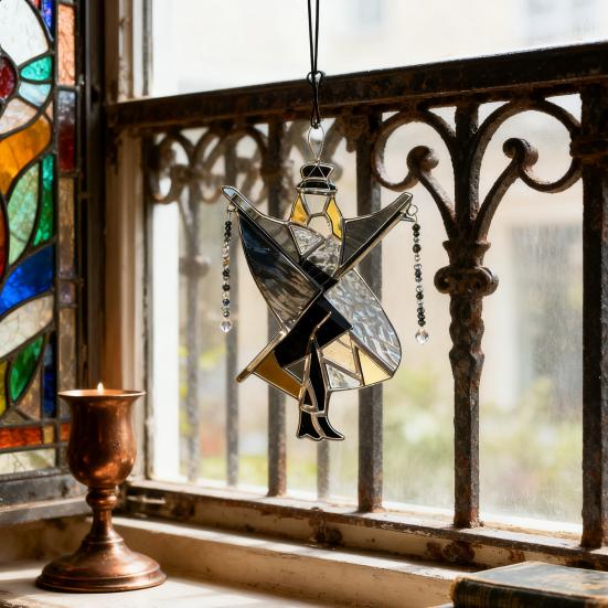 2/4Pcs Acrylic Dancing King Hanging Decoration Handmade Stained Glass Dancer Girl Ornament Spinner Sun Catcher Outdoor Garden Yard Window Decor