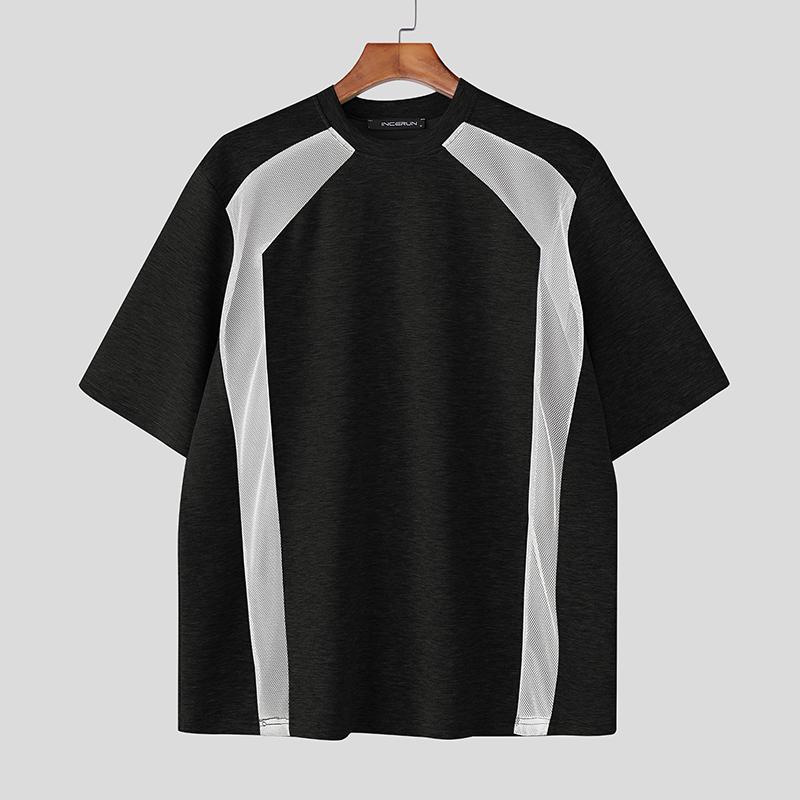 

INCERUN Men Short Sleeve T-shirts Casual Mesh Patchwork Oversized Loose Tops